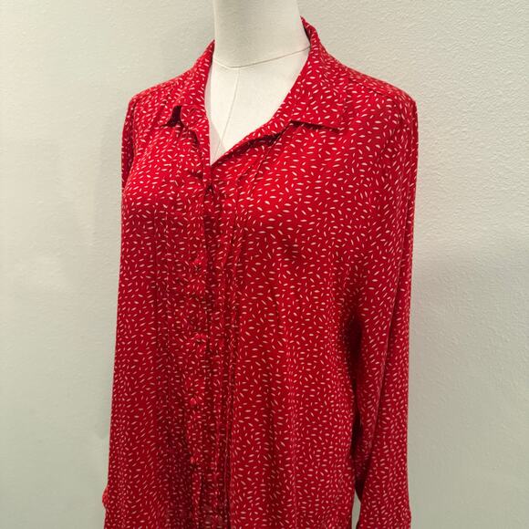 Lucky Brand Red White Dot Long Sleeve Blouse Women Large Lightweight Office Work - Picture 4 of 9